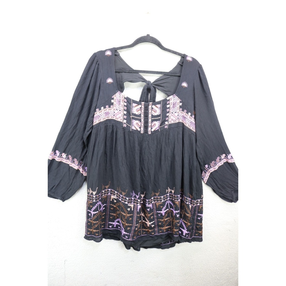 Free People Long Puff Sleeve Embroidered Tunic/Mini Dress-Med.-BOHO-Hippie